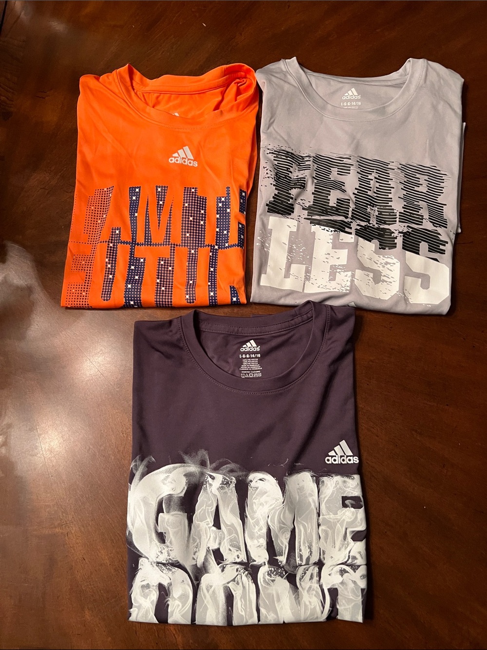 Bundle of 3 adidas Kids Short Sleeve Tees - Orange, Light Gray, Dark Purple
